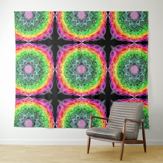 Kleur Burst Rainbow Prism Mandala Wandkleed (In Situ (horizontaal))