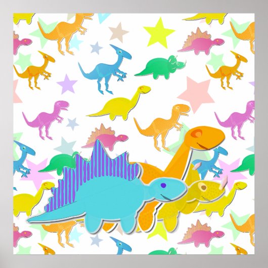 Kleur Cartoon Dinosaurussen Poster (Voorkant)