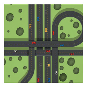 Kleur Cartoon Snelweg & Auto's Koele Achtergrondgr Perfect Poster