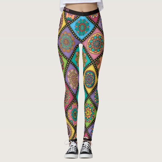 Kleur Crazy Mandala Quilt Bee Leggings (Voorkant)