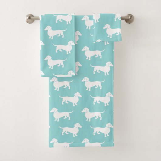 kleur Cute Aqua Dachshund Pattern Bad Handdoek (Insitu)