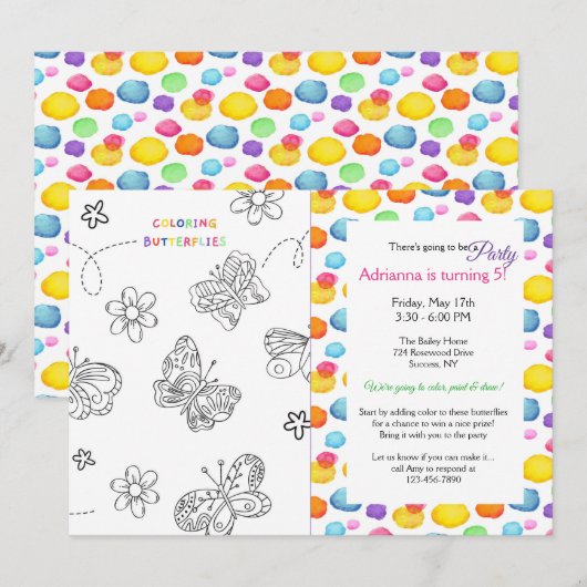 Kleur de Butterflies Birthday  Kaart (Voorkant / Achterkant)