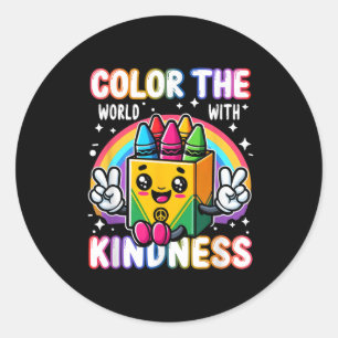 Kleur de wereld met vriendelijkheid Crayon geestel Ronde Sticker