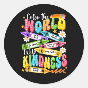 Kleur de wereld met vriendelijkheid leraar grappig ronde sticker
