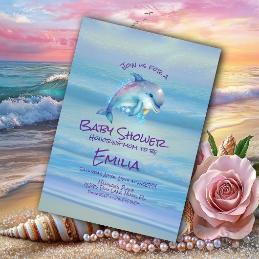 Kleur Dolfijn Strand Baby Shower Kaart