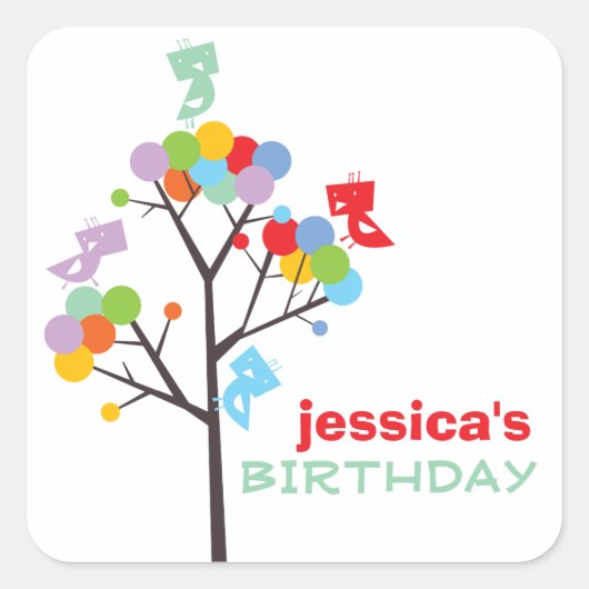 Kleur Dot Bomen Schattigee Vogels Feestgeschenk La Vierkante Sticker (Voorkant)