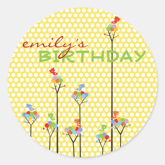 Kleur Dot Bomen Schattigee Vogels Kinderen Verjaar Ronde Sticker (Voorkant)