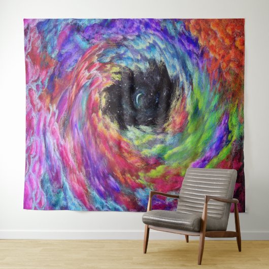 Kleur Dreaming Cloud Swirl op zwart Wandkleed (In Situ (horizontaal))