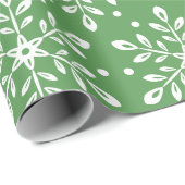 Kleur Editable Green Leaves Snowflakes Kerstmis Cadeaupapier (Rol Hoek)