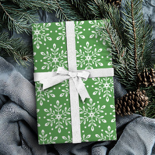Kleur Editable Green Leaves Snowflakes Kerstmis Cadeaupapier