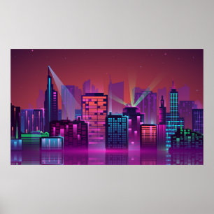 Kleur en helder nachtcityscape. afbeelding o poster