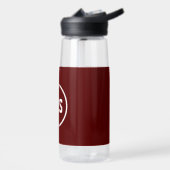 Kleur en letter van de school bordeauxrood en wit waterfles (Links)