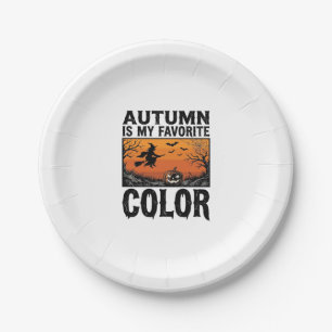 Kleur Favoriete Herfst Halloween Pompoen Vector De Papieren Bordje
