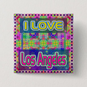 Kleur Feest: "I LOVE Los Angeles" Knop Vierkante Button 5,1 Cm