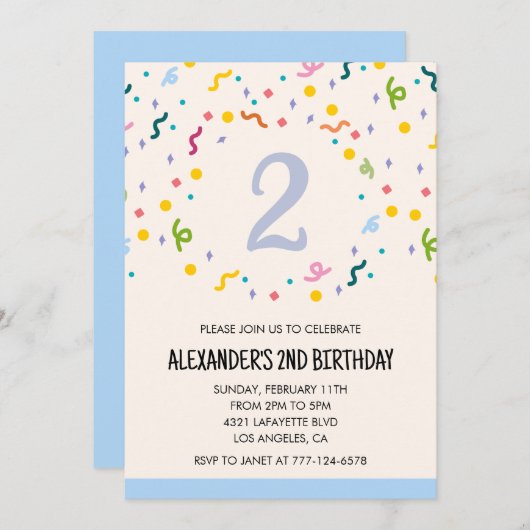 Kleur feest uitnodigingen confetti kinderen primai (Voorkant / Achterkant)