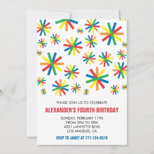 Kleur feest uitnodigingen Confetti Modern 4de kind (Voorkant)