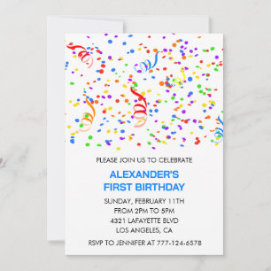 Kleur feestuitnodigingen blauw jongen confetti reg kaart