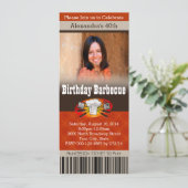 Kleur Foto Barbecue BBQ Verjaardagsfeest Ticket Kaart (Staand voorkant)
