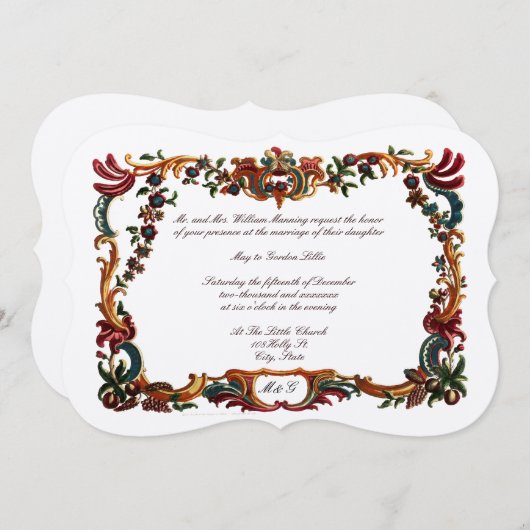 Kleur Franse barokke rococo bloemrand Kaart (Voorkant / Achterkant)