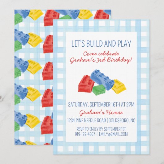 Kleur Gebouw Bakstenen Verjaardagsfeestuitnodiging Kaart (Voorkant / Achterkant)