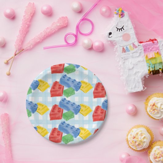 Kleur Gebouw Bricks Party Paper Borden Papieren Bordje (Feest)