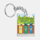 Kleur Gecodeerde Afvalscheiding Prullenbakken Sleutelhanger (Voorkant Links)
