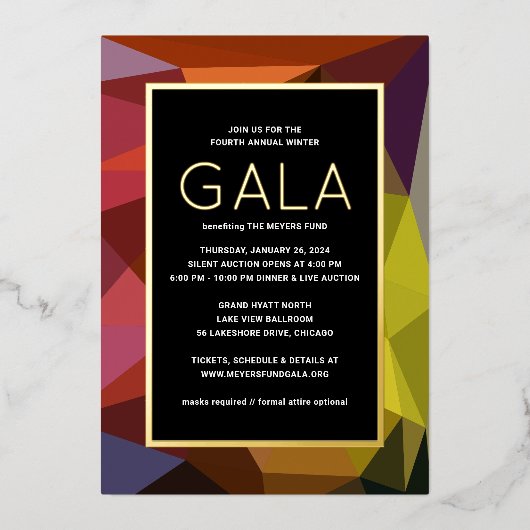 Kleur Geometrische moderne gala-uitnodiging Folie Uitnodiging (Voorkant)