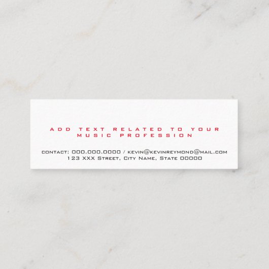 Kleur gitaarnek op witte muziekleraar mini visitekaartje (Achterkant)