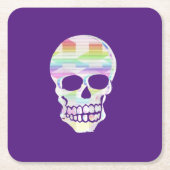 Kleur Glitch Skull Kartonnen Onderzetters (Voorkant)