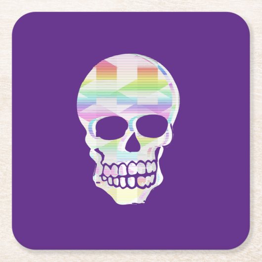 Kleur Glitch Skull Kartonnen Onderzetters (Voorkant)