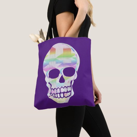 Kleur Glitch Skull Tote Bag (Dichtbij)