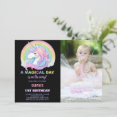 Kleur Glitter Unicorns Verjaardag Uitnodigingen fo (Staand voorkant)