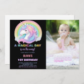 Kleur Glitter Unicorns Verjaardag Uitnodigingen fo (Voorkant / Achterkant)