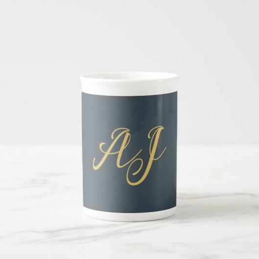 Kleur Goud Charcoal Monogram Professioneel Initiaa Porselein Kop (Voorkant)