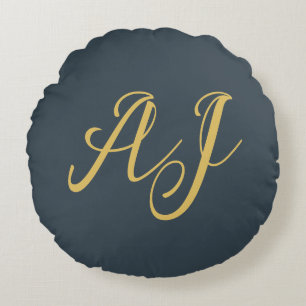 Kleur goud monogram professionele initiaal houtsko rond kussen