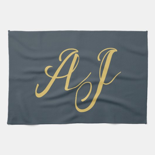 Kleur Goud Monogram Professionele Initiaal Theedoek (Horizontaal)