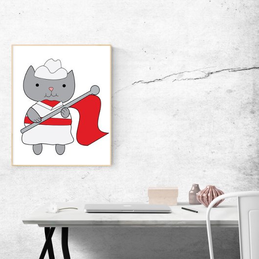 Kleur Guard Cat Rood Wit Poster