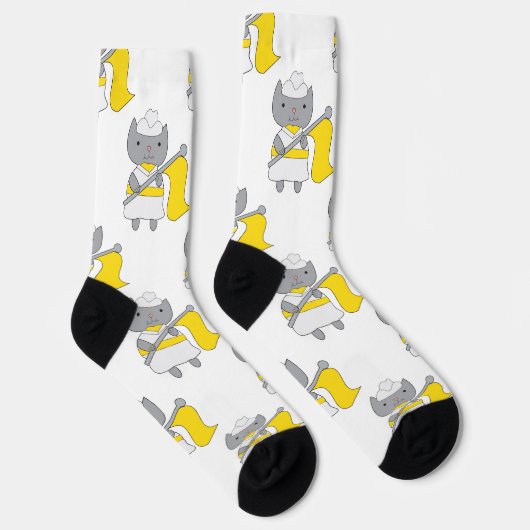 Kleur Guard Kat Geel Wit Patroon Sokken (Rechts)