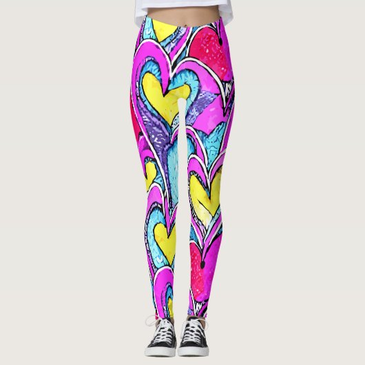 Kleur Hart Vormen in Art Mozaïek Leggings (Voorkant)