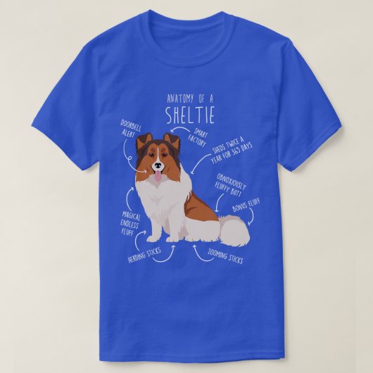 Kleur Headed White Sheltie Shetland Sheepdog Anato T-shirt (Design voorkant)