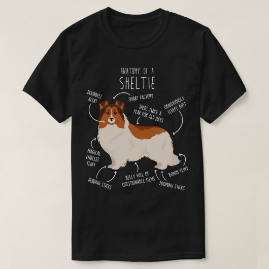 Kleur Headed White Sheltie Shetland Sheepdog Anato T-shirt (Design voorkant)