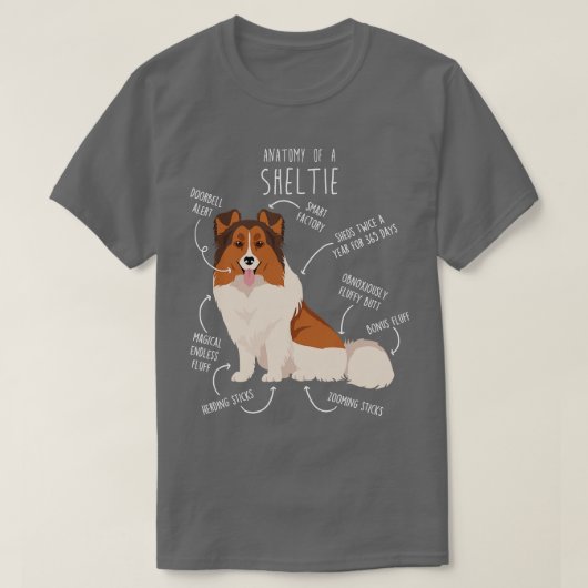 Kleur Headed White Sheltie Shetland Sheepdog Anato T-shirt (Design voorkant)