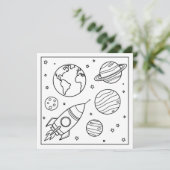 Kleur het! Space Rocket Custom Naam Kind Verjaarda Kaart (Staand voorkant)