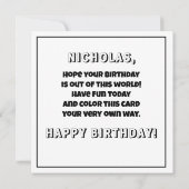 Kleur het! Space Rocket Custom Naam Kind Verjaarda Kaart (Achterkant)