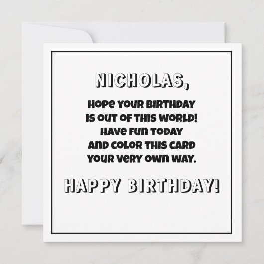 Kleur het! Space Rocket Custom Naam Kind Verjaarda Kaart (Achterkant)