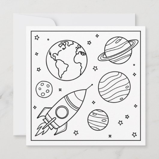 Kleur het! Space Rocket Custom Naam Kind Verjaarda Kaart (Voorkant)