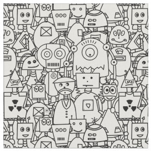 Kleur het zelf Cute robots op wit Stof