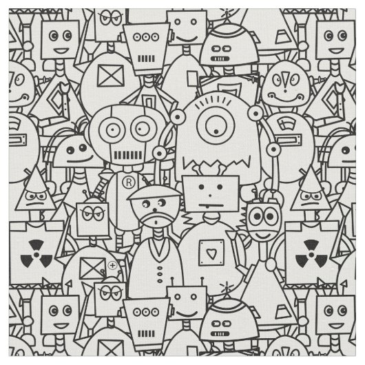 Kleur het zelf Cute robots op wit Stof (Close Up)
