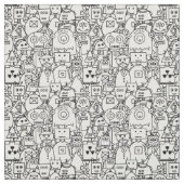 Kleur het zelf Cute robots op wit Stof (Swatch)