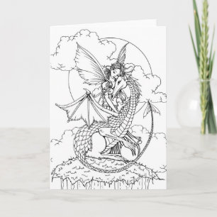 Kleur het zelf Fairy en Dragon Drawing Kaart
